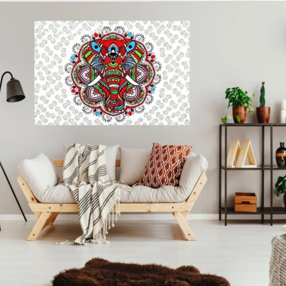 Vibrant Tapestry Colorful Boho Elephant Jungalow Style Wall Decor Bohemian NEW